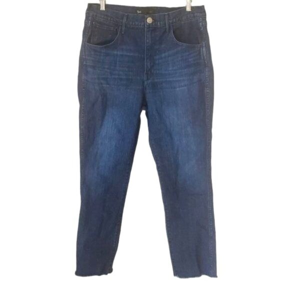 3X1 NYC Jeans Women SZ 32 Straight Crop Raw Hem High Rise Blue Dark wash Stretch - Picture 1 of 9